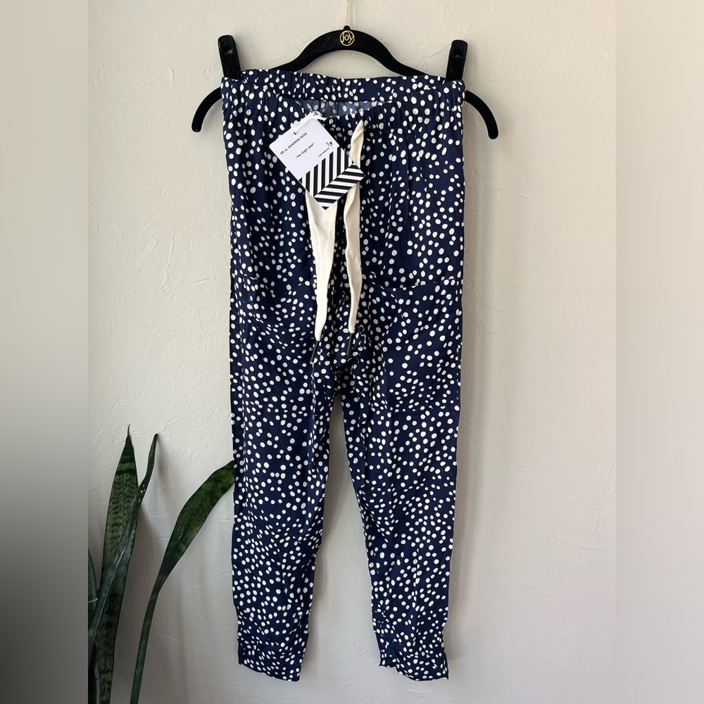 🦋SANDRINE ROSE X FREE PEOPLE POLKA DOT VISCOSE PANTS IN BLUE XS - Picture 1 of 4